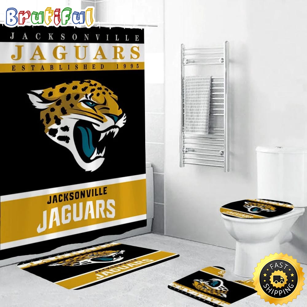 NFL Jacksonville Jaguars Shower Curtain Football Bathroom Mat Set and Shower Curtain 1