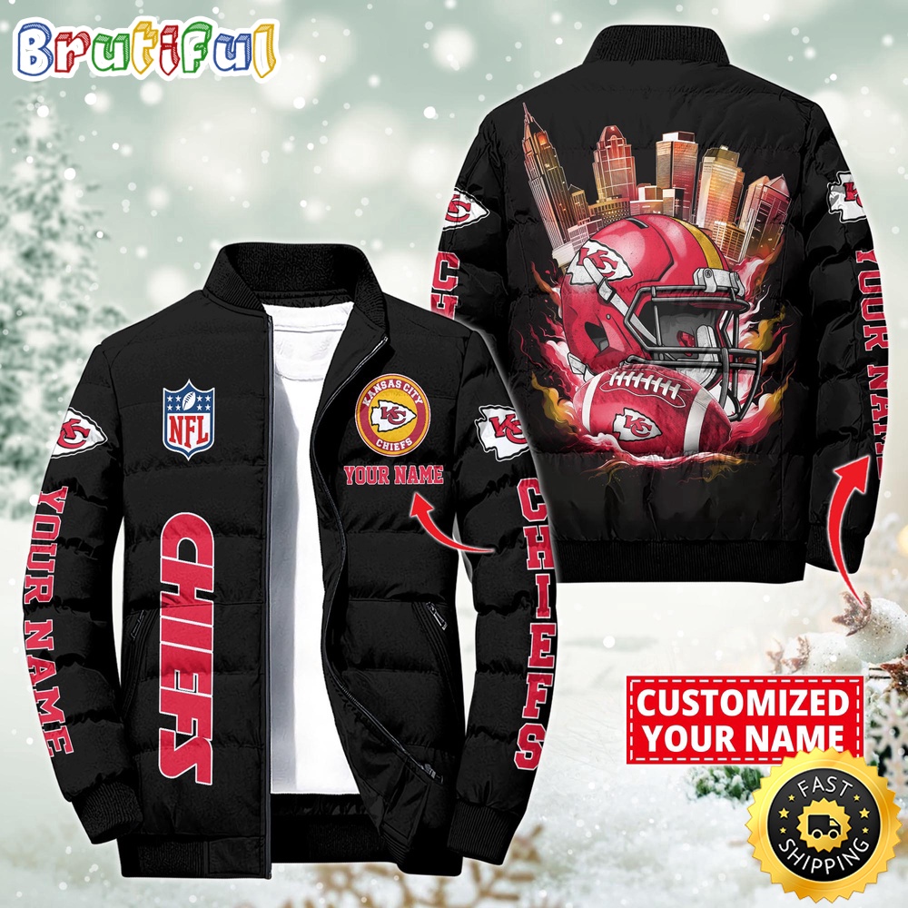 NFL Kansas City Chiefs Puffer Jacket City Logo Print Jacket For Fans 1