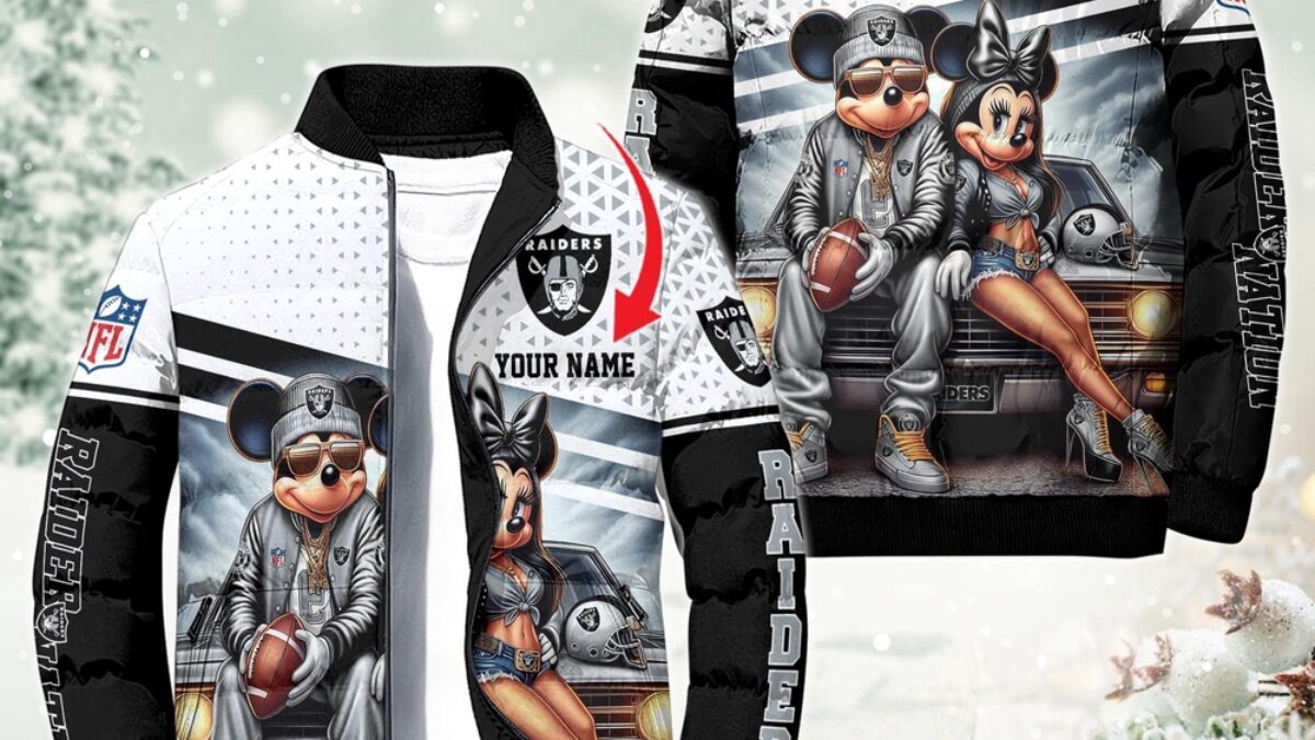 NFL Las Vegas Raiders Puffer Jacket Mickey Minnie Jacket