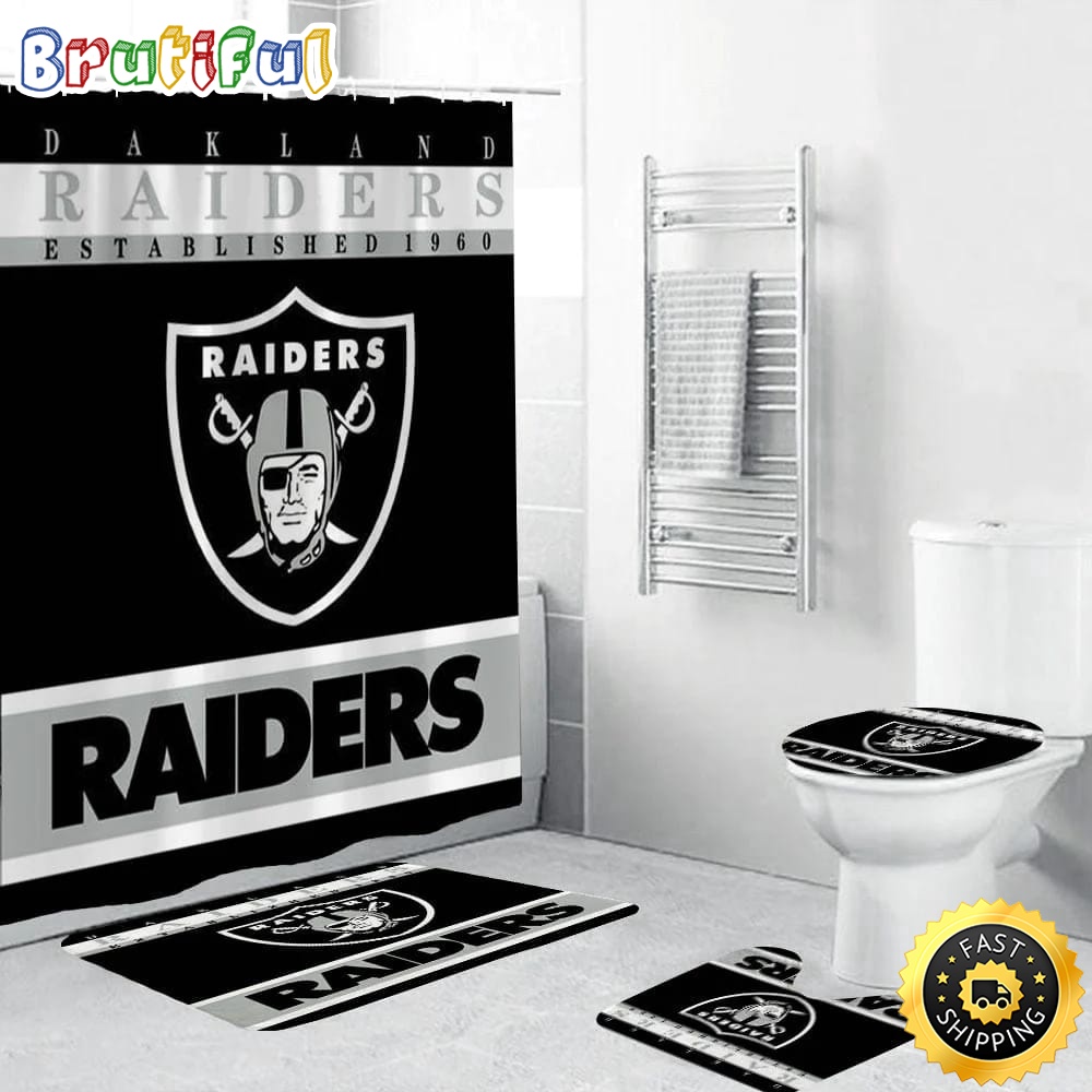 NFL Las Vegas Raiders Shower Curtain Football Bathroom Mat Set and Shower Curtain 1