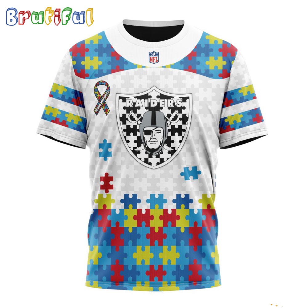NFL Las Vegas Raiders T Shirt Special Autism Awareness Design 3D T Shirt 1