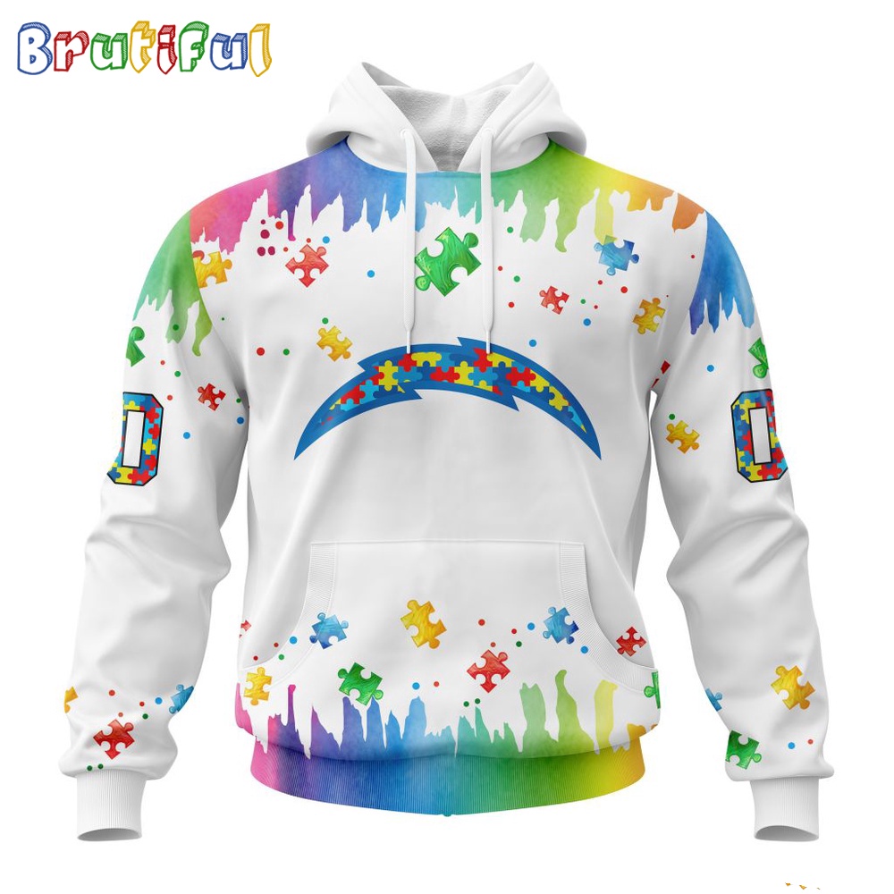 NFL Los Angeles Chargers Hoodie Special Autism Awareness Design All Over Print Hoodie 1