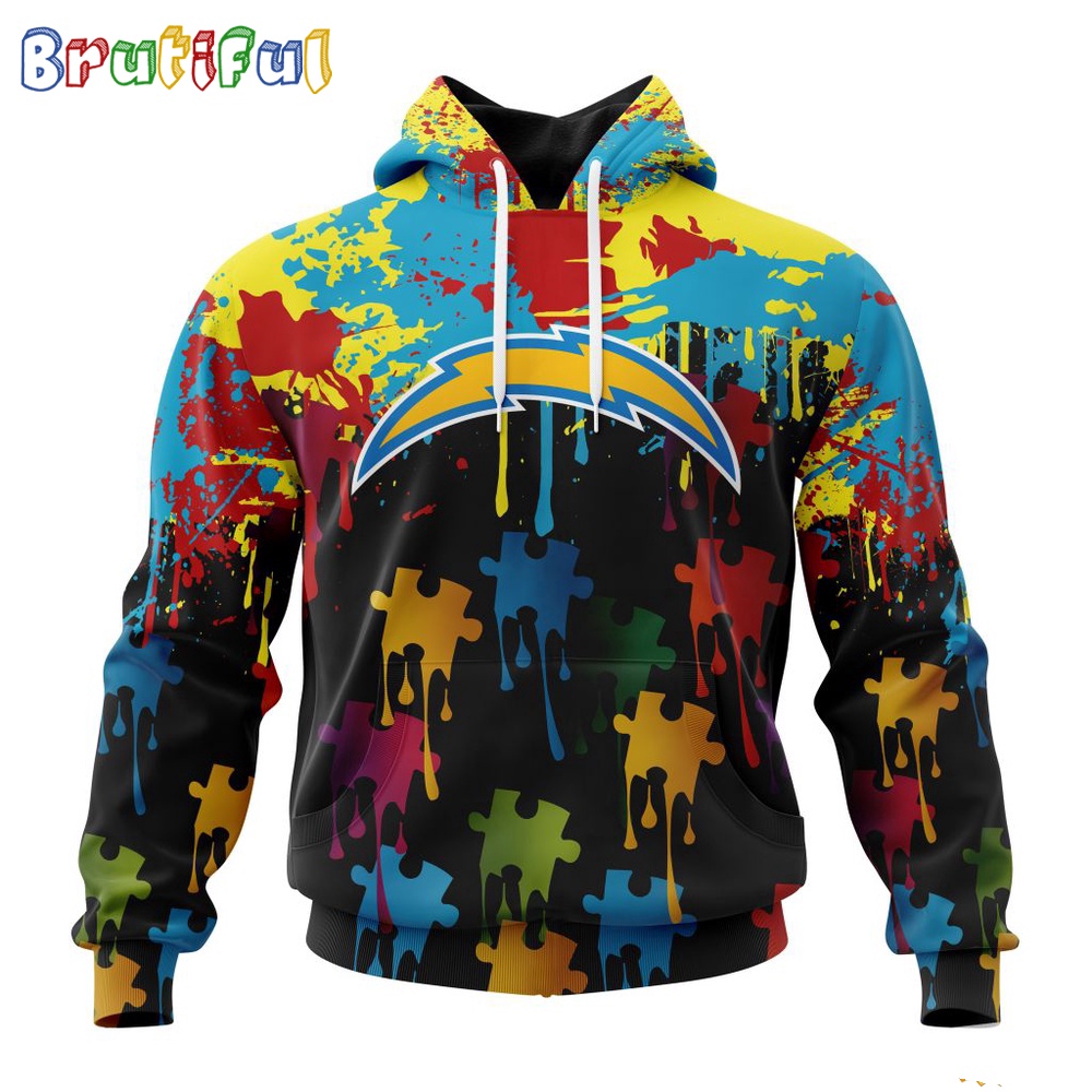 NFL Los Angeles Chargers Hoodie Special Autism Awareness Design Football Hoodie 1