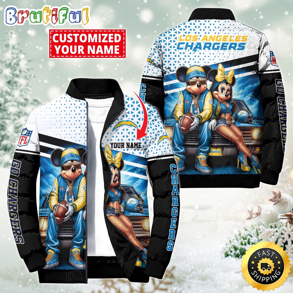 NFL Los Angeles Chargers Puffer Jacket Mickey Minnie Jacket 1