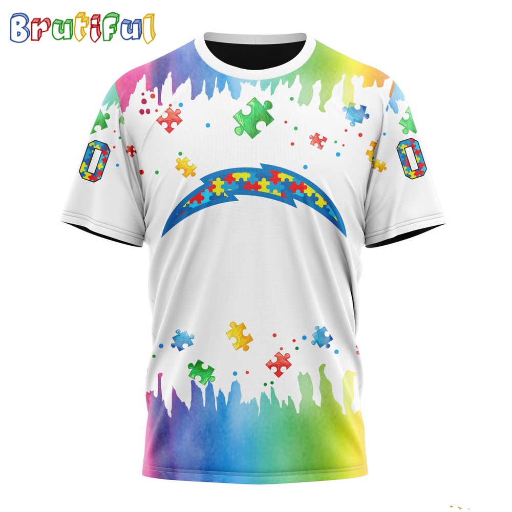 NFL Los Angeles Chargers T Shirt Special Autism Awareness Design All Over Print T Shirt 1