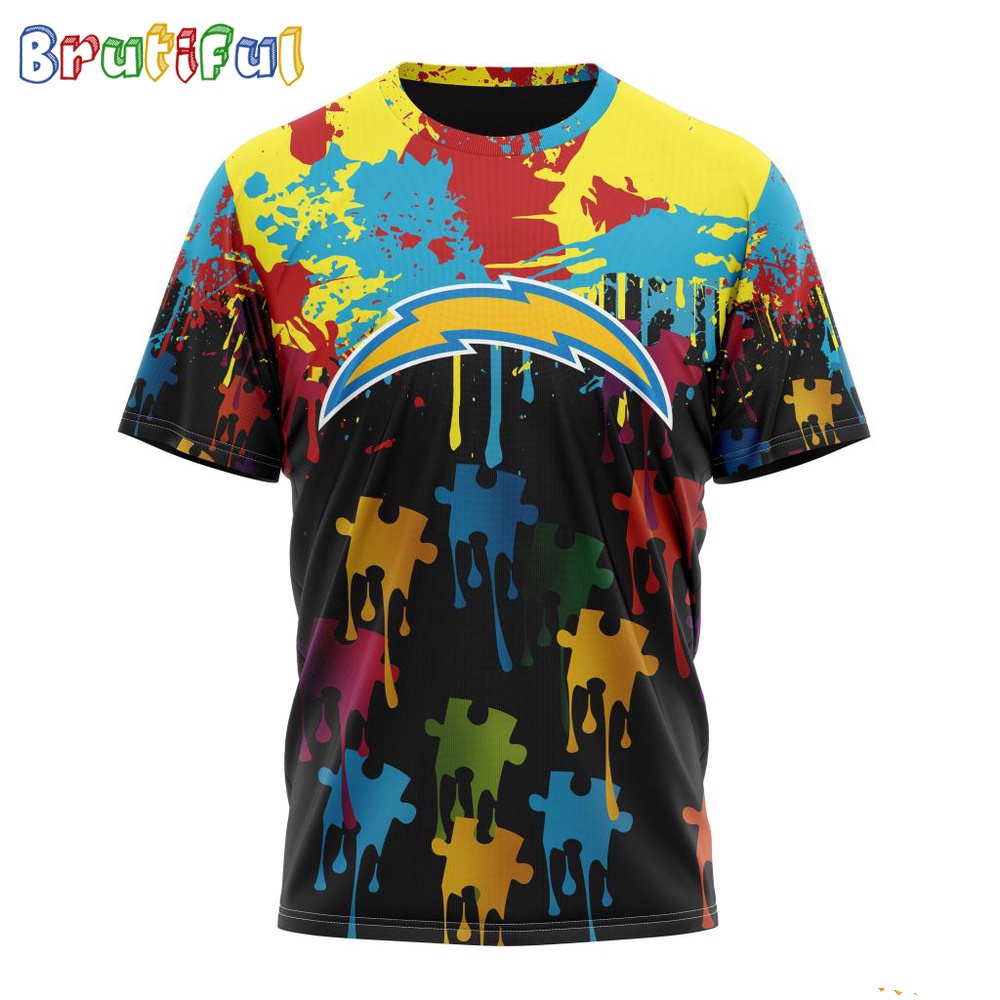 NFL Los Angeles Chargers T Shirt Special Autism Awareness Design Football T Shirt 1