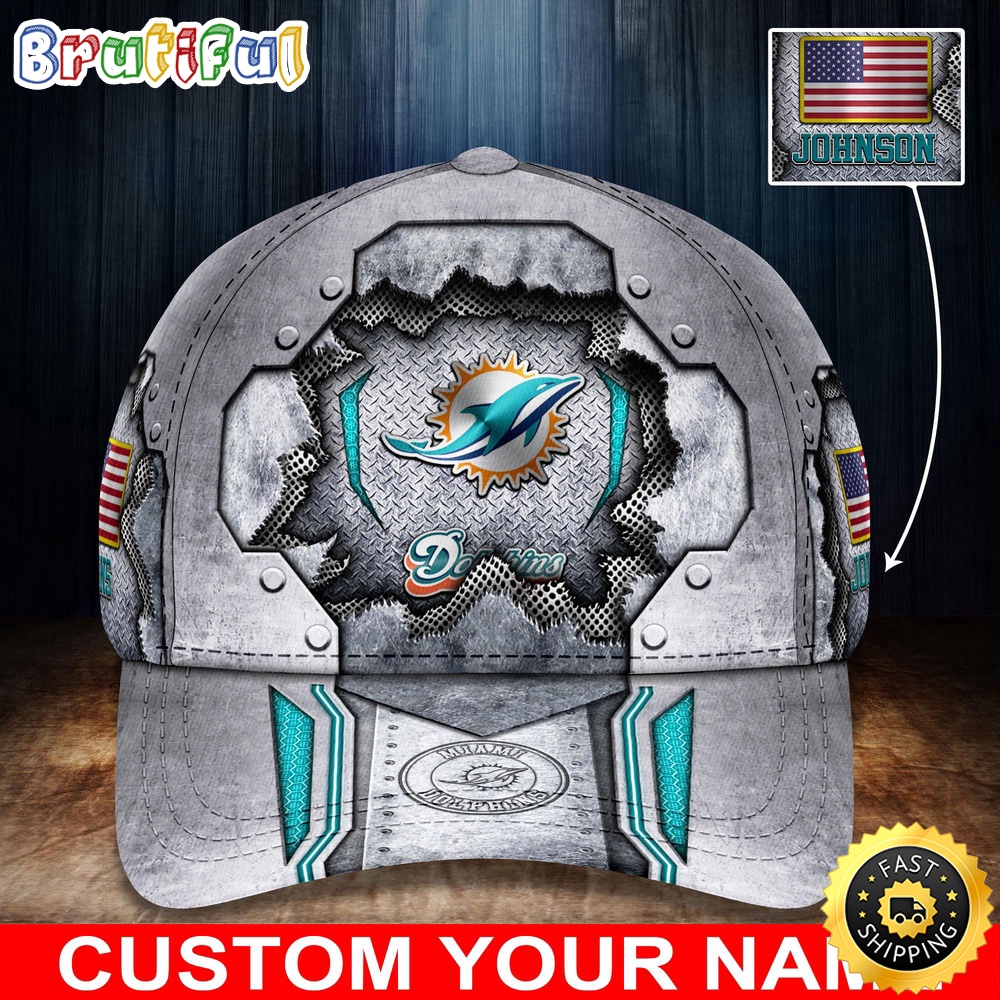 NFL Miami Dolphins Baseball Cap Silver Metalic Pattern Cap