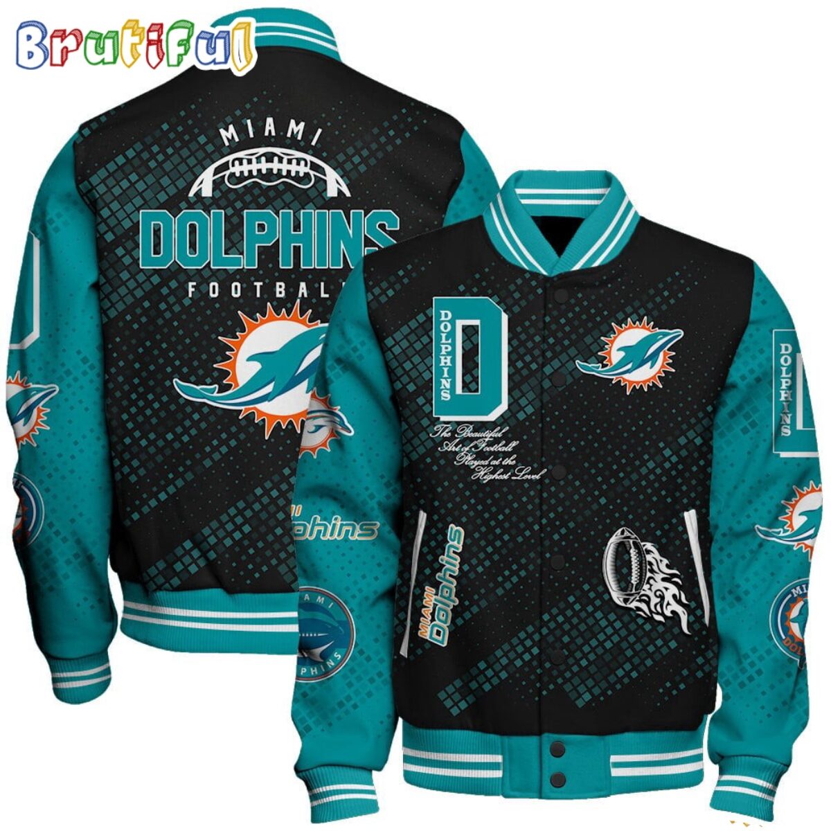 NFL Miami Dolphins Baseball Jacket Print Logo Team Football Jacket