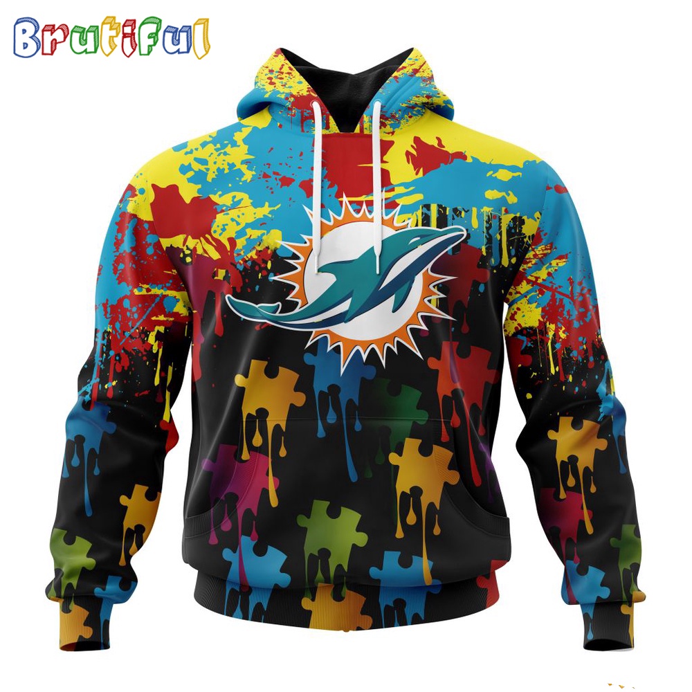 NFL Miami Dolphins Hoodie Special Autism Awareness Design Football Hoodie 1