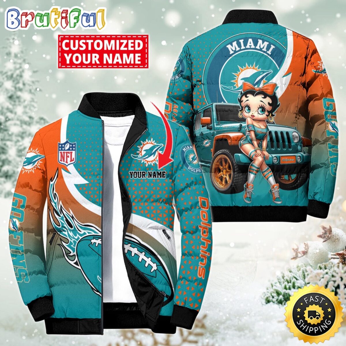 NFL Miami Dolphins Puffer Jacket Betty Boop Custom Jacket