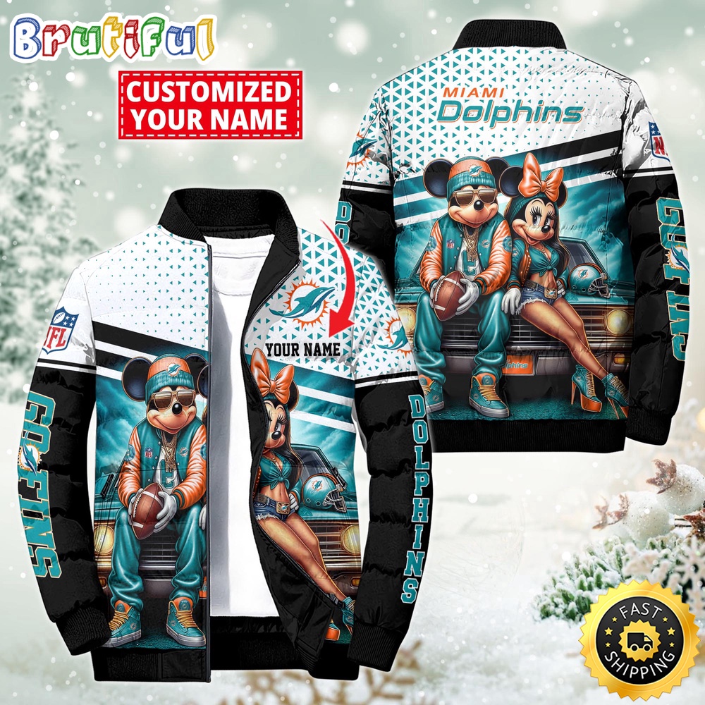 NFL Miami Dolphins Puffer Jacket Mickey Minnie Jacket 1
