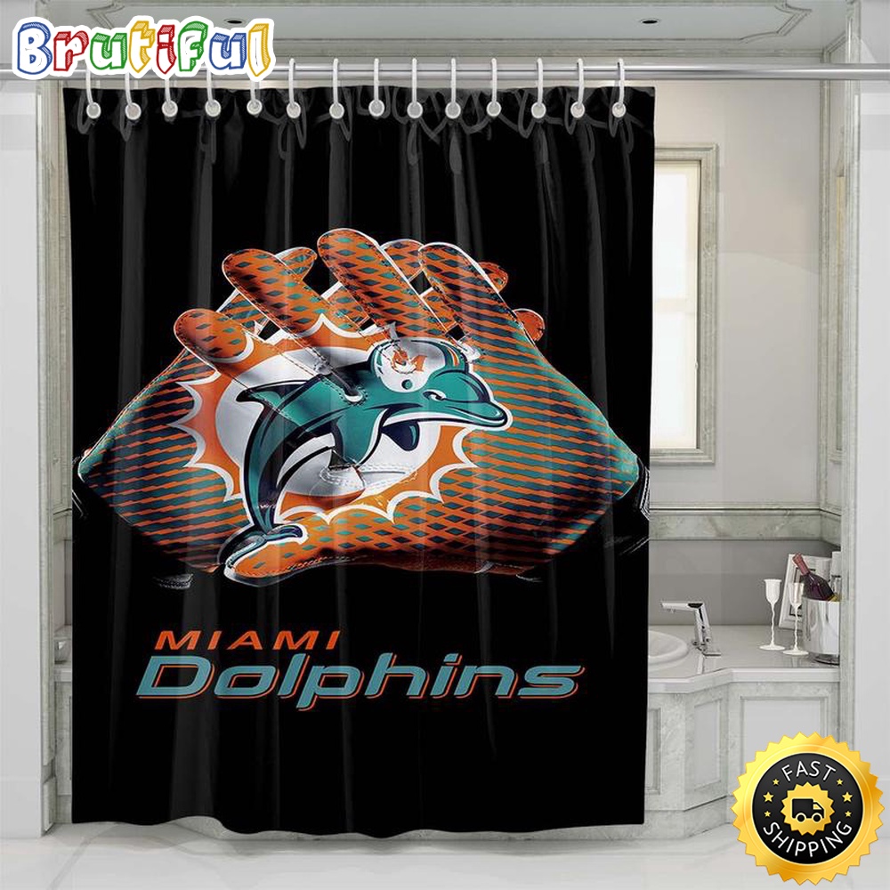 NFL Miami Dolphins Shower Curtain Set For Bathroom Decor 1
