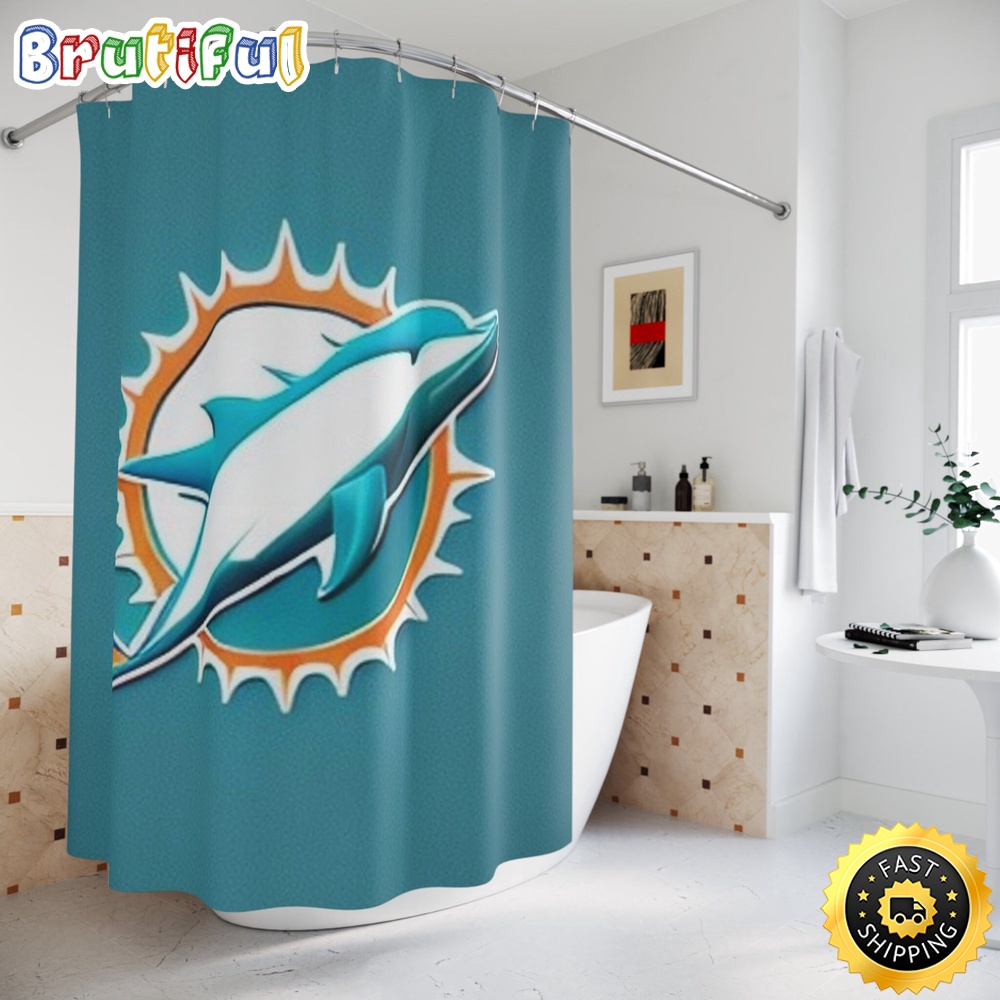 NFL Miami Dolphins Shower Curtain Sport Bathroom Mat Set and Shower Curtain 1