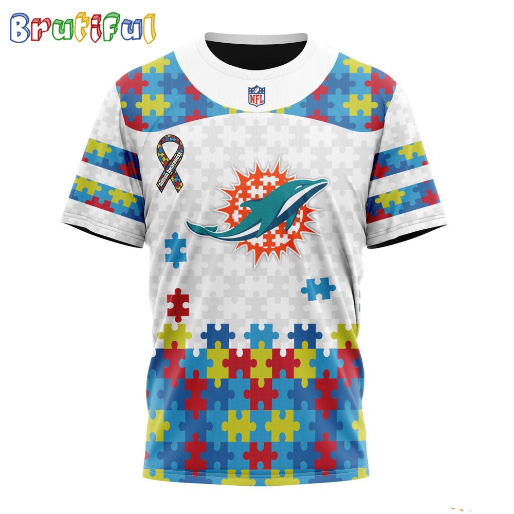 NFL Miami Dolphins T Shirt Special Autism Awareness Design 3D T Shirt 1