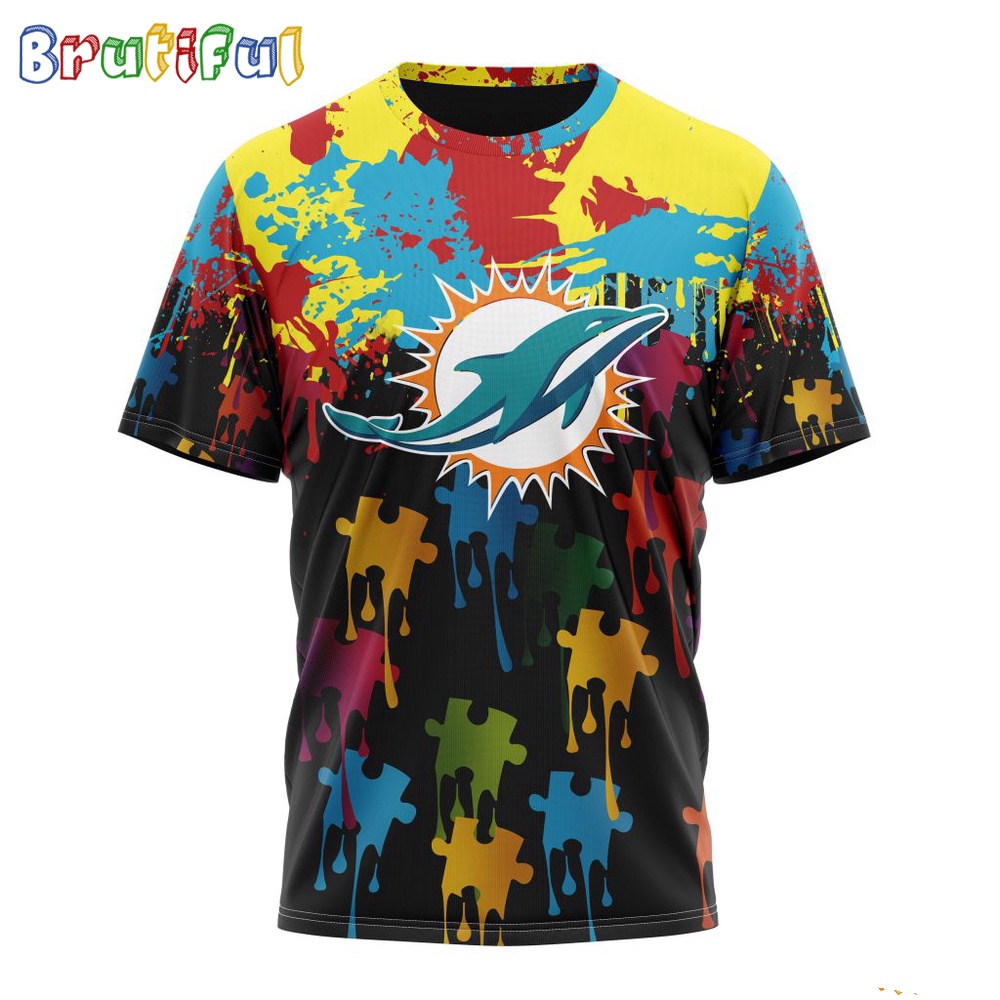 NFL Miami Dolphins T Shirt Special Autism Awareness Design Football T Shirt 1