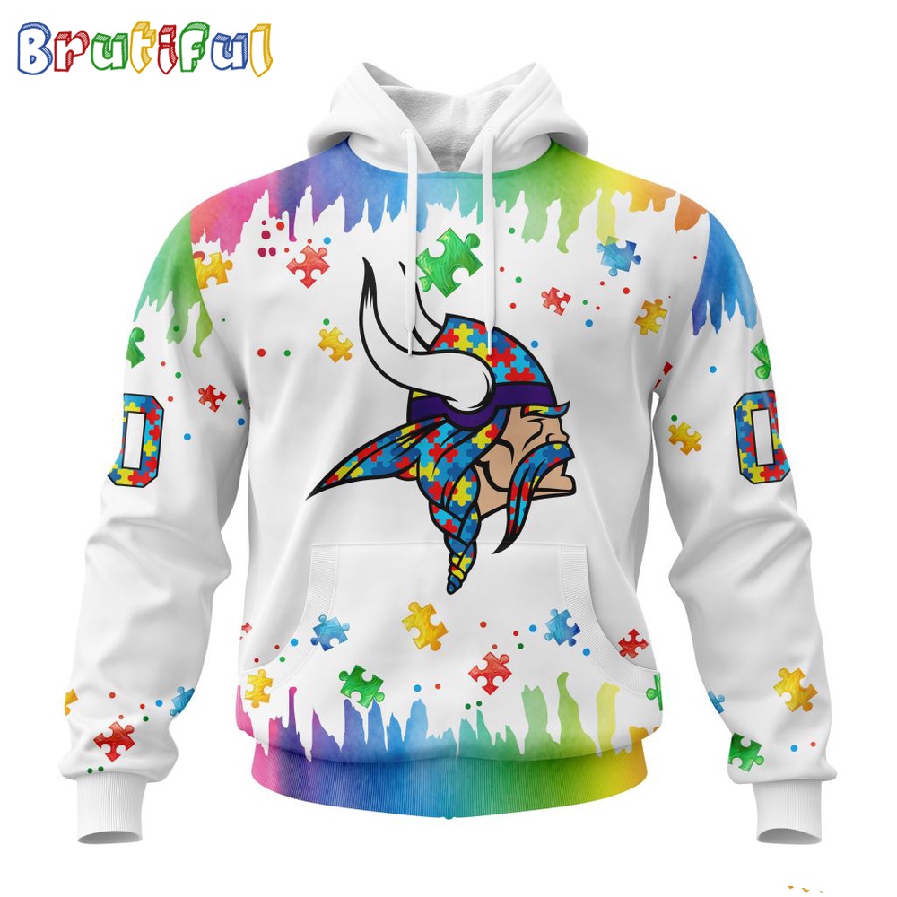 NFL Minnesota Vikings Hoodie Special Autism Awareness Design All Over Print Hoodie 1