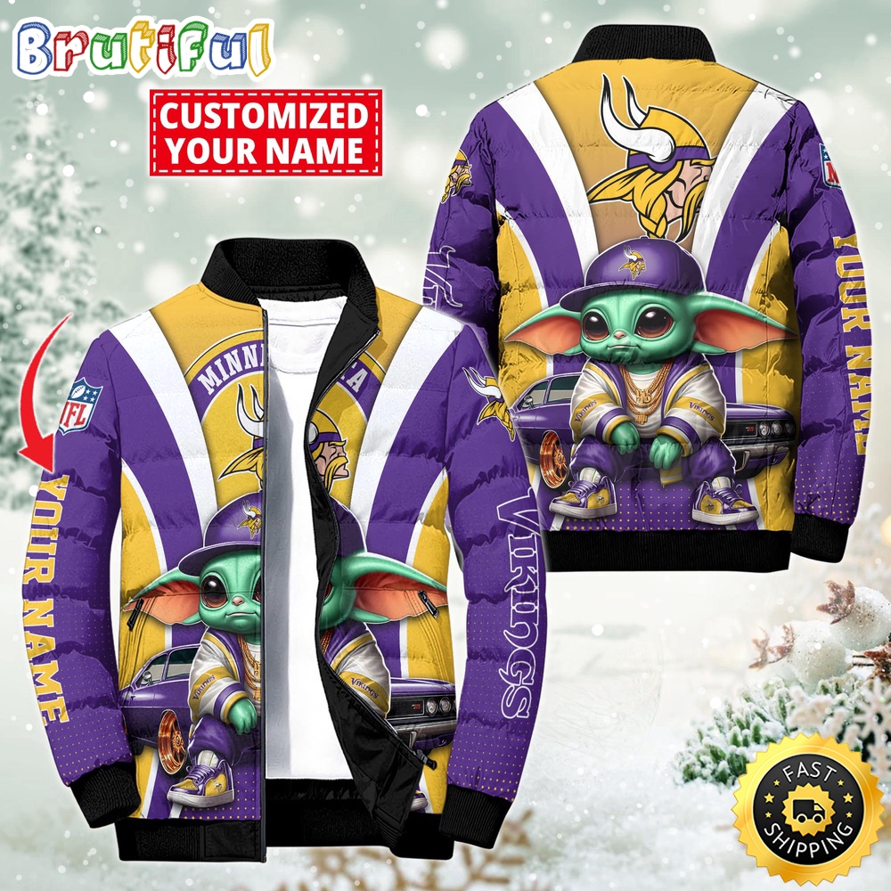 NFL Minnesota Vikings Puffer Jacket Baby Yoda Custom Jacket 1
