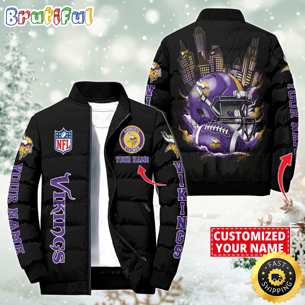 NFL Minnesota Vikings Puffer Jacket City Logo Print Jacket For Fans 1