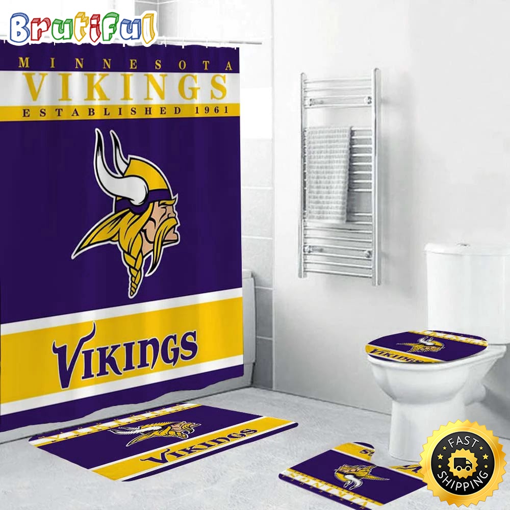 NFL Minnesota Vikings Shower Curtain Football Bathroom Mat Set and Shower Curtain 1