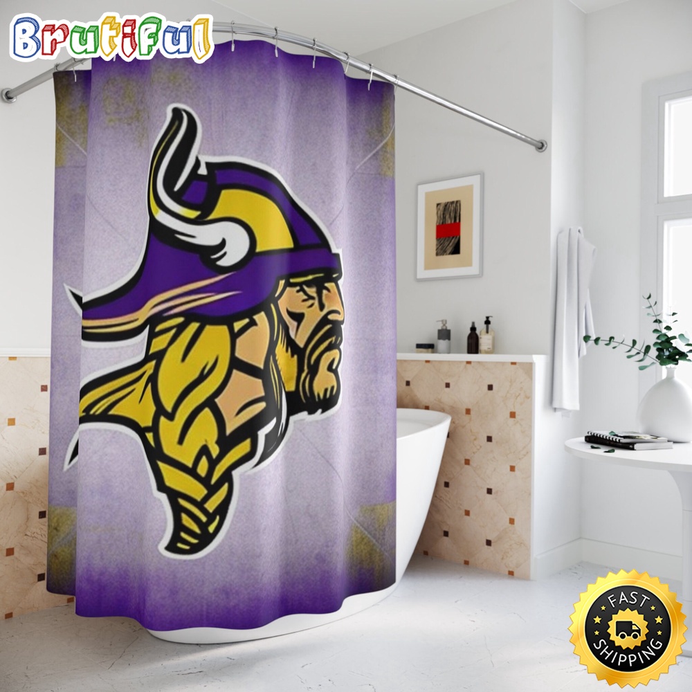 NFL Minnesota Vikings Shower Curtain Sport Bathroom Mat Set and Shower Curtain 1