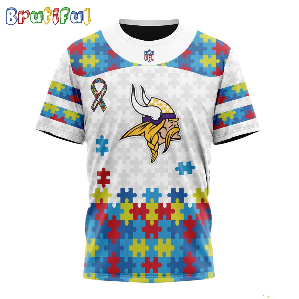 NFL Minnesota Vikings T Shirt Special Autism Awareness Design 3D T Shirt 1
