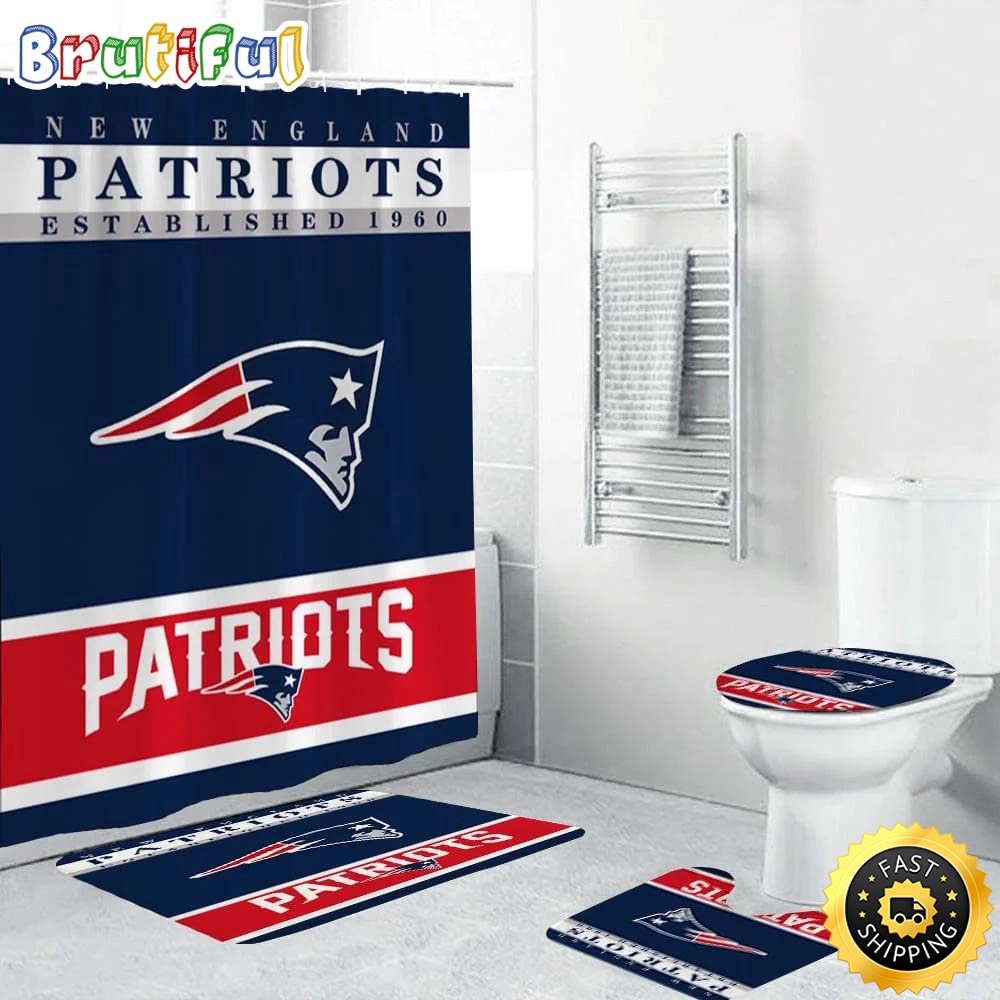 NFL New England Patriots Shower Curtain Football Bathroom Mat Set and Shower Curtain 1