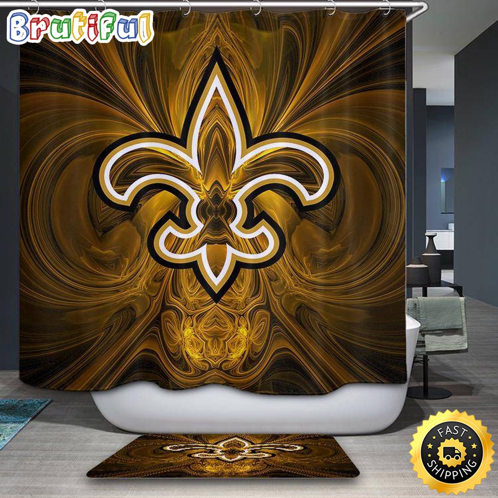 NFL New Orleans Saints Fag Shower Curtain Football Bathroom Mat Set and Shower Curtain 1