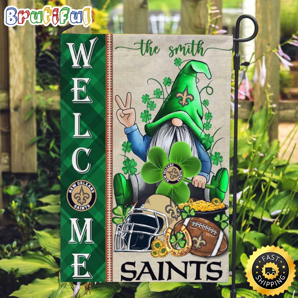 NFL New Orleans Saints Garden Flag St Patricks Day Gnome Shamrock Welcome Garden Flag