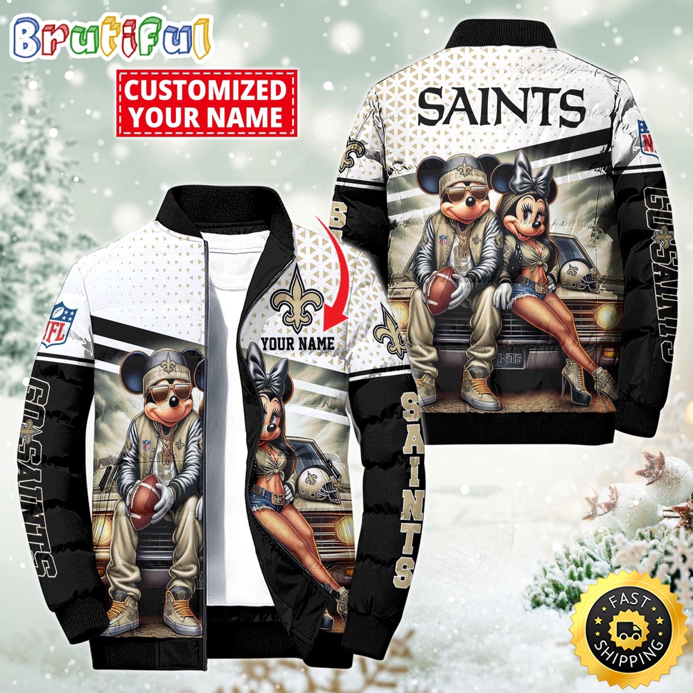 NFL New Orleans Saints Puffer Jacket Mickey Minnie Jacket 1