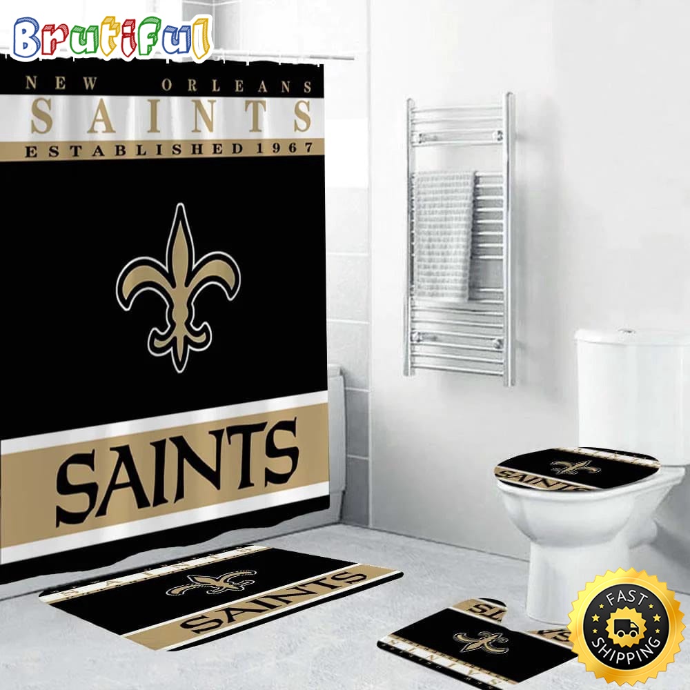 NFL New Orleans Saints Shower Curtain Football Bathroom Mat Set and Shower Curtain 1