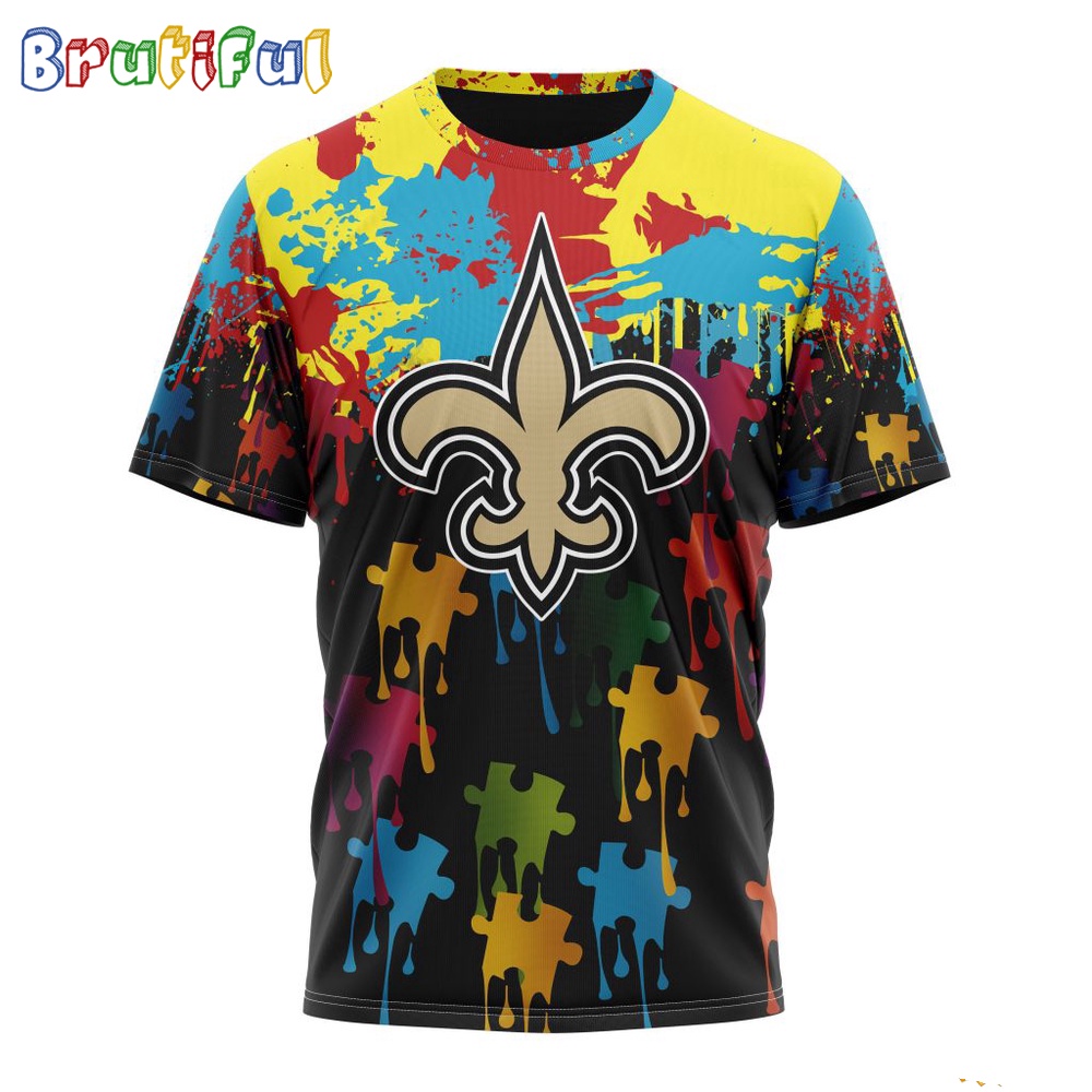 NFL New Orleans Saints T Shirt Special Autism Awareness Design Football T Shirt 1