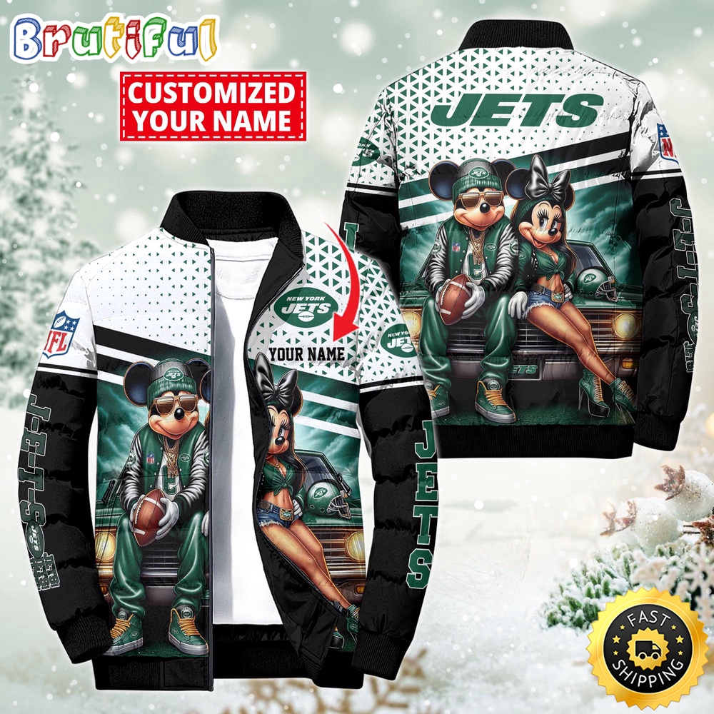 NFL New York Jets Puffer Jacket Mickey Minnie Jacket 1