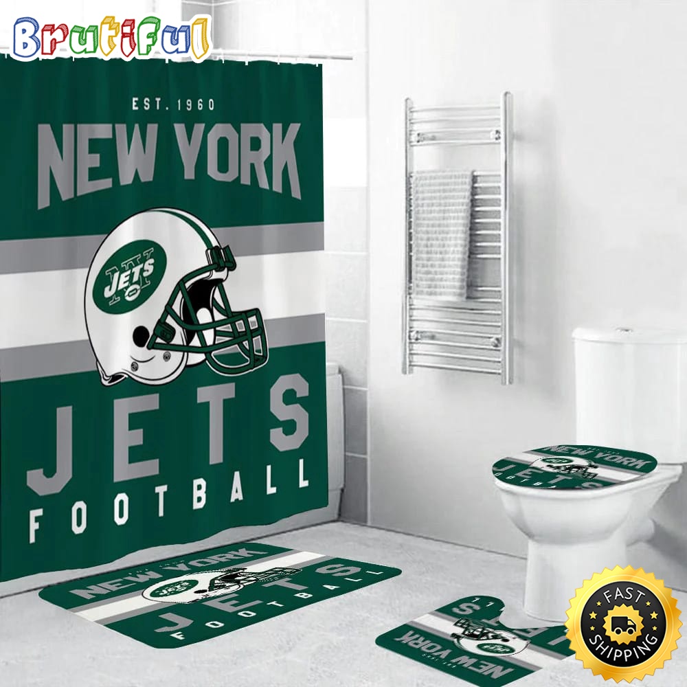 NFL New York Jets Shower Curtain Football Bathroom Mat Set and Shower Curtain 1