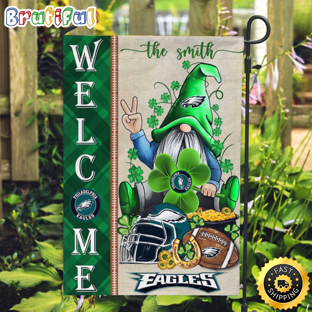 NFL Philadelphia Eagles Garden Flag St Patricks Day Gnome Shamrock Welcome Garden Flag