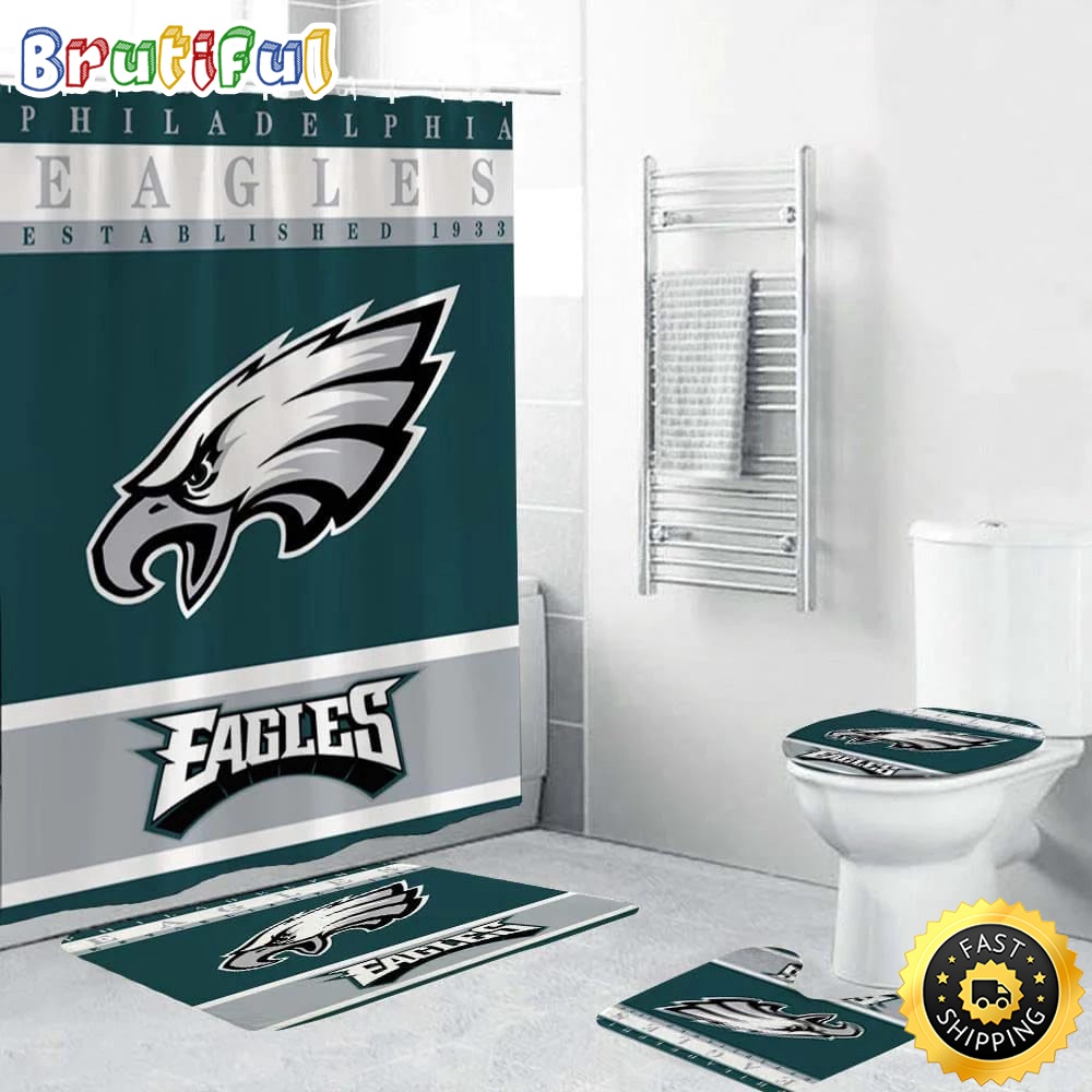 NFL Philadelphia Eagles Shower Curtain Football Bathroom Mat Set and Shower Curtain 1