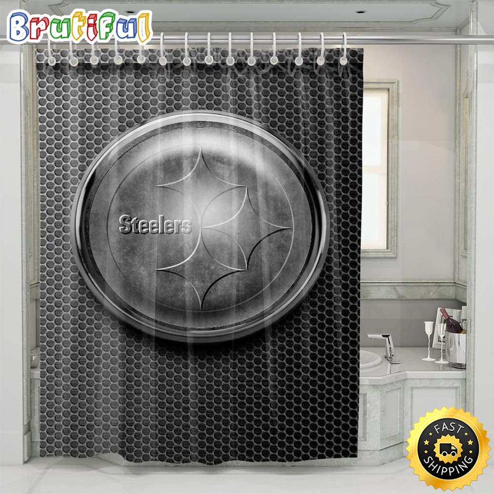 NFL Pittsburgh Steelers Grey Shower Curtain Set For Bathroom Decor 1