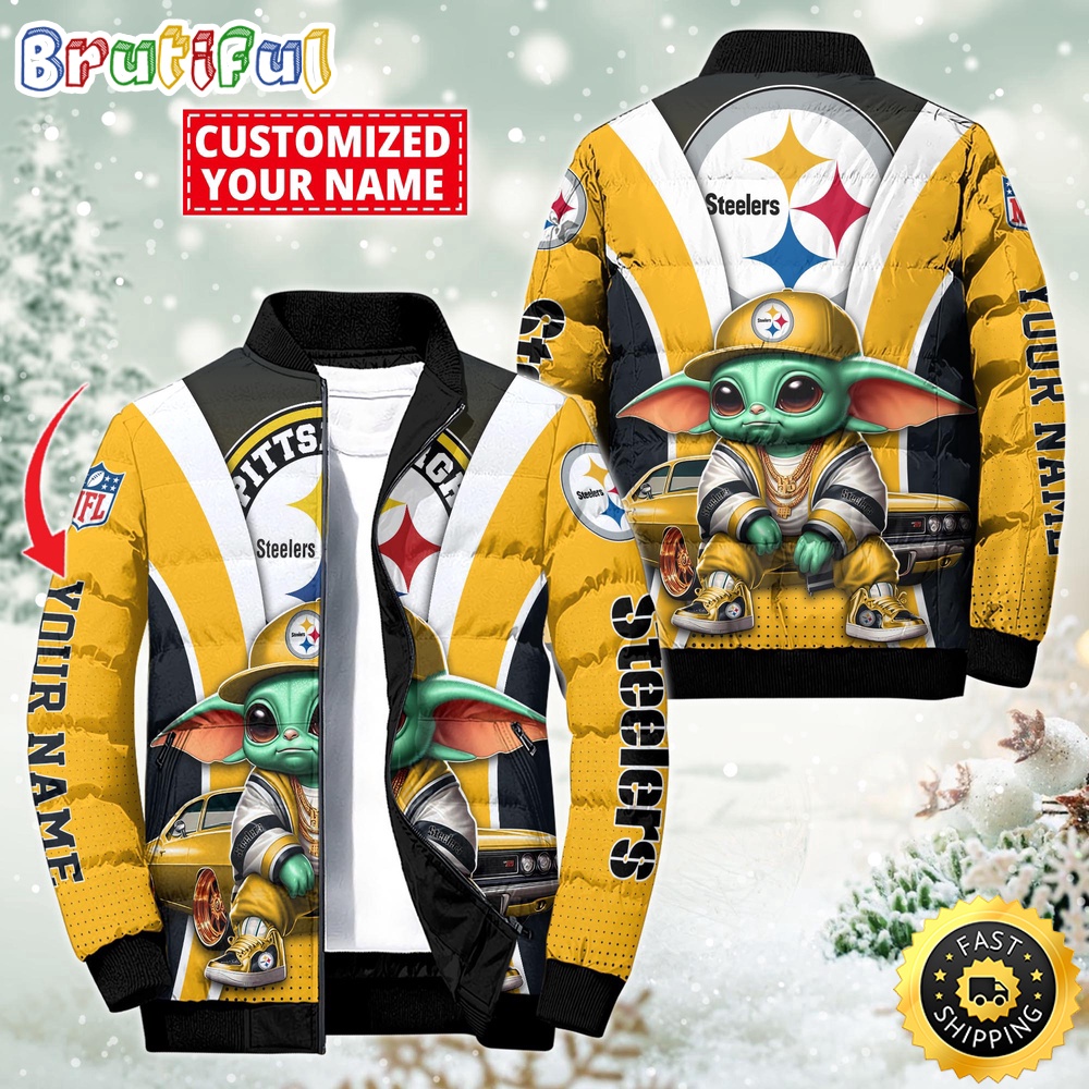 NFL Pittsburgh Steelers Puffer Jacket Baby Yoda Custom Jacket 1