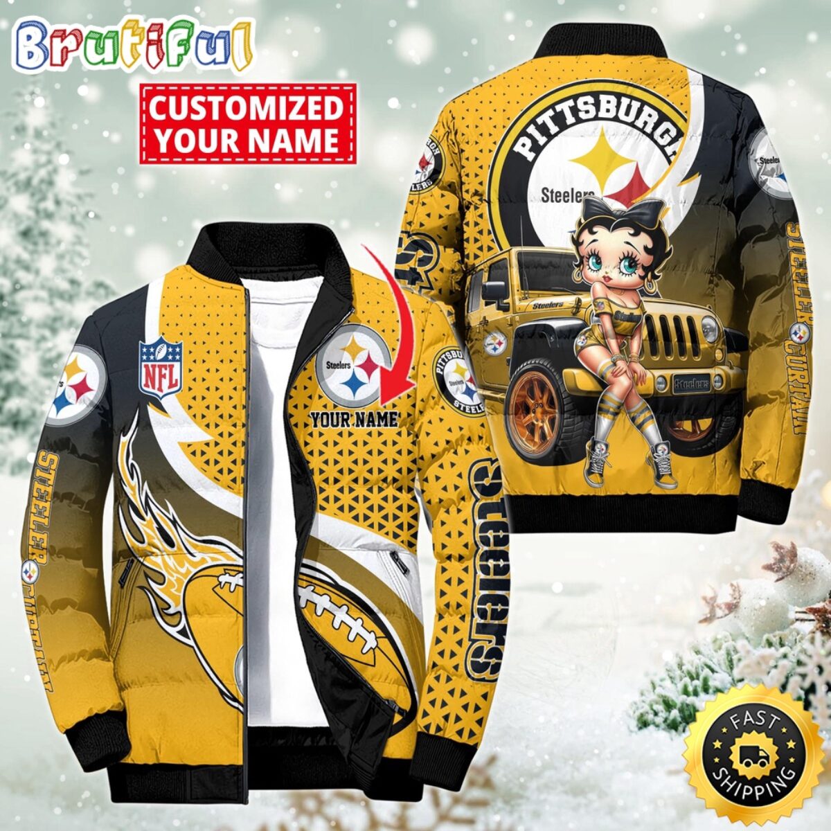 NFL Pittsburgh Steelers Puffer Jacket Betty Boop Custom Jacket