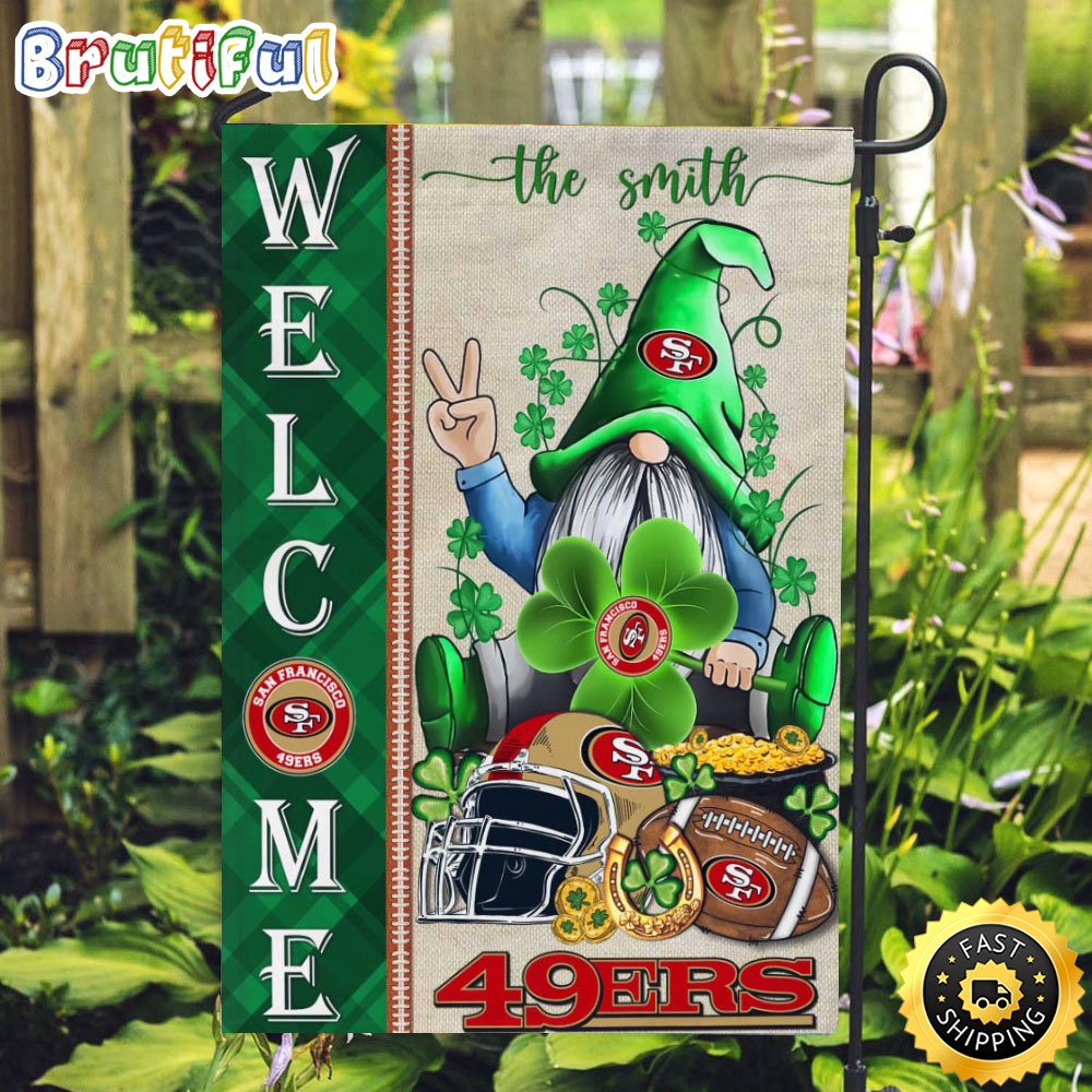 NFL San Francisco 49er Garden Flag St Patricks Day Gnome Shamrock Welcome Garden Flag