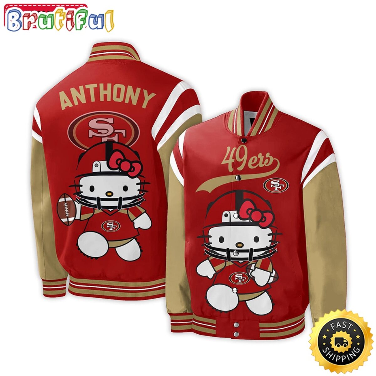 NFL San Francisco 49ers Baseball Jacket Hello Kitty 