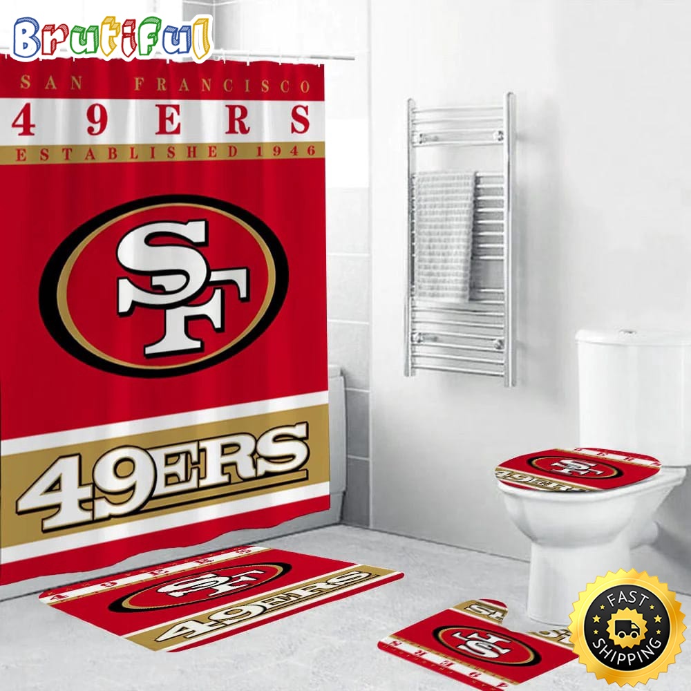 NFL San Francisco 49ers Shower Curtain Football Bathroom Mat Set and Shower Curtain 1