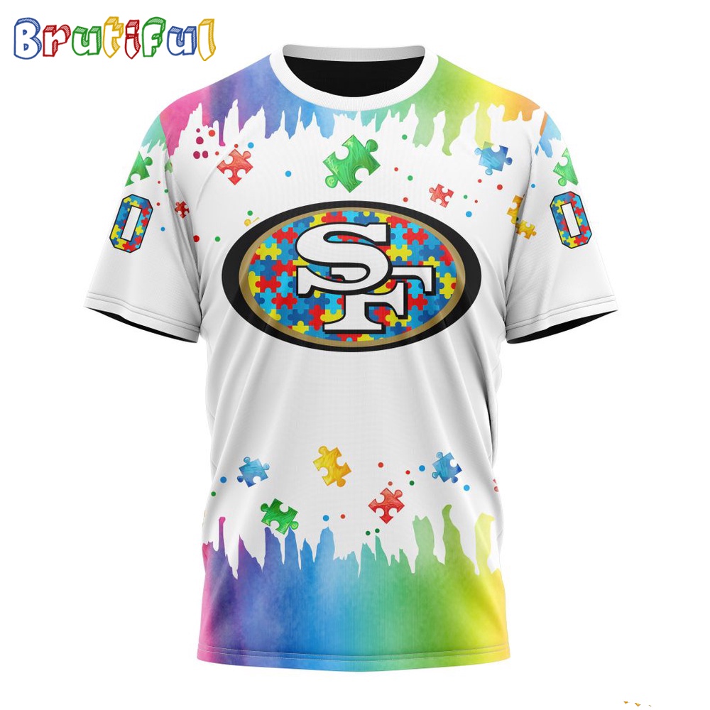 NFL San Francisco 49ers T Shirt Special Autism Awareness Design All Over Print T Shirt 1