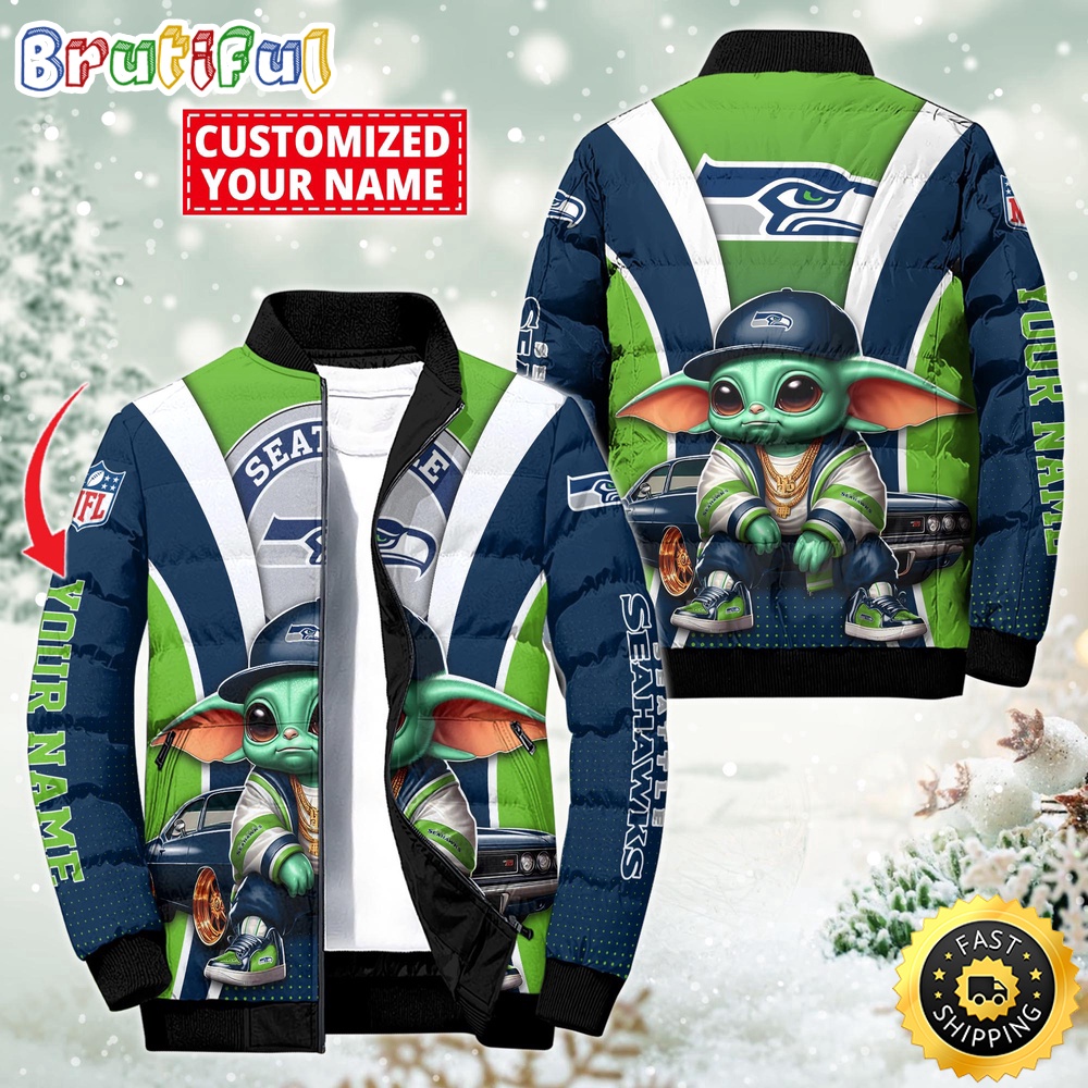 NFL Seattle Seahawks Puffer Jacket Baby Yoda Custom Jacket 1