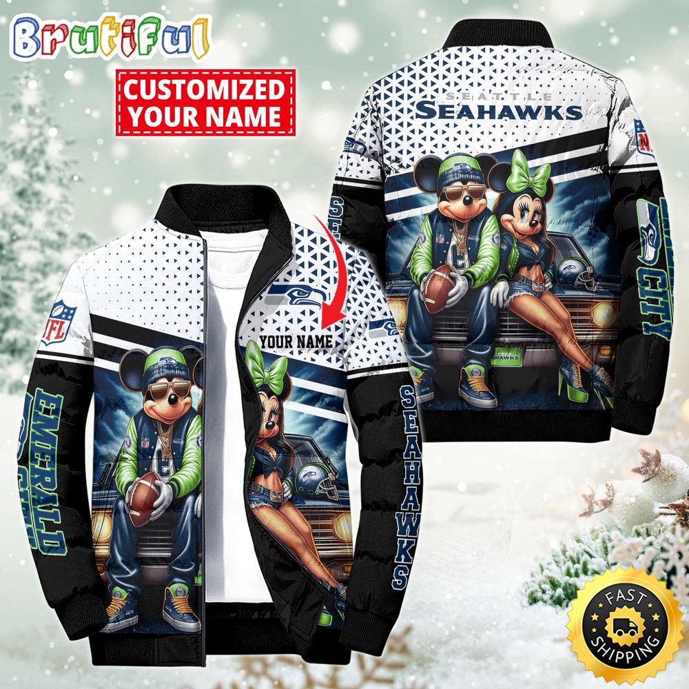 NFL Seattle Seahawks Puffer Jacket Mickey Minnie Jacket 1