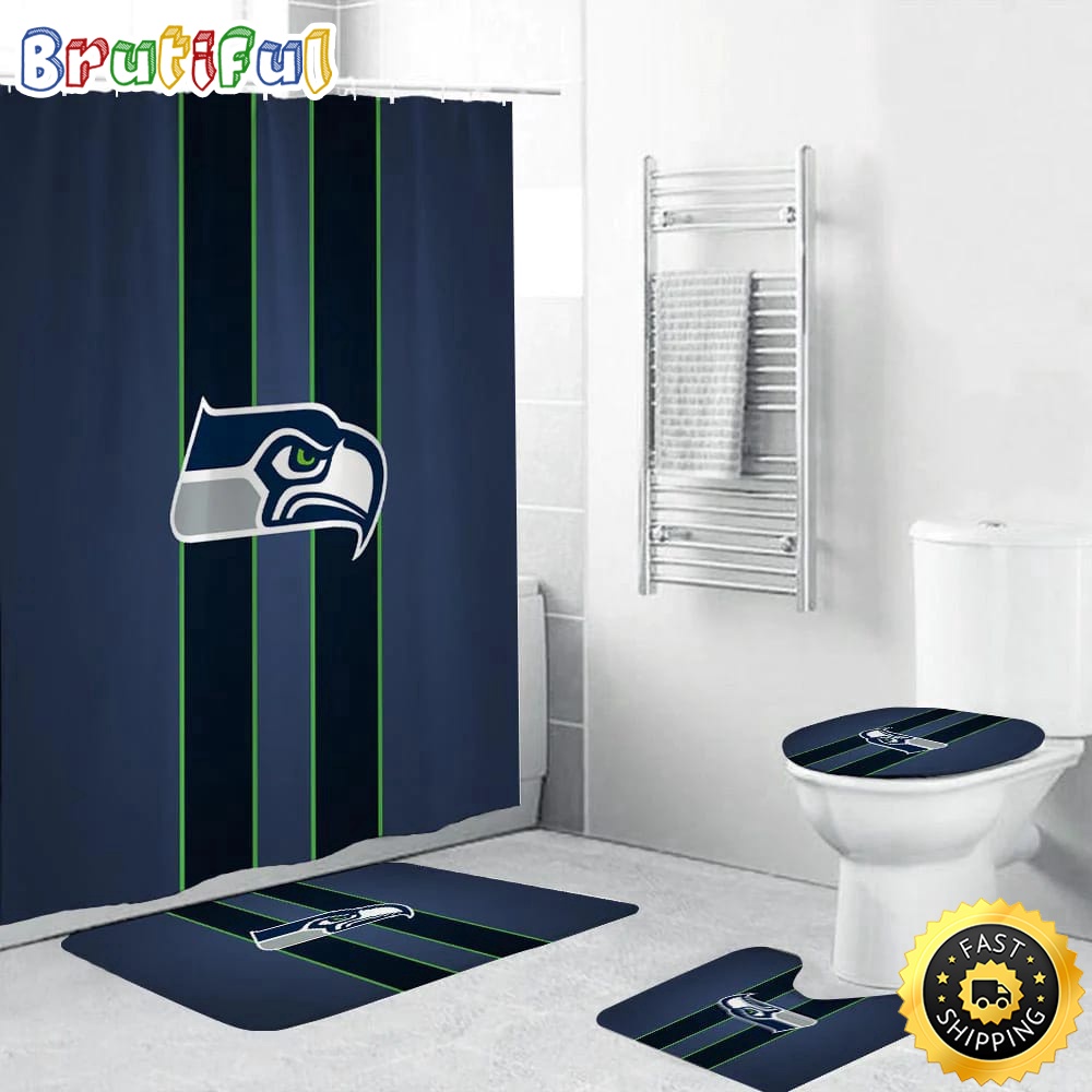 NFL Seattle Seahawks Shower Curtain Football Bathroom Mat Set and Shower Curtain 1
