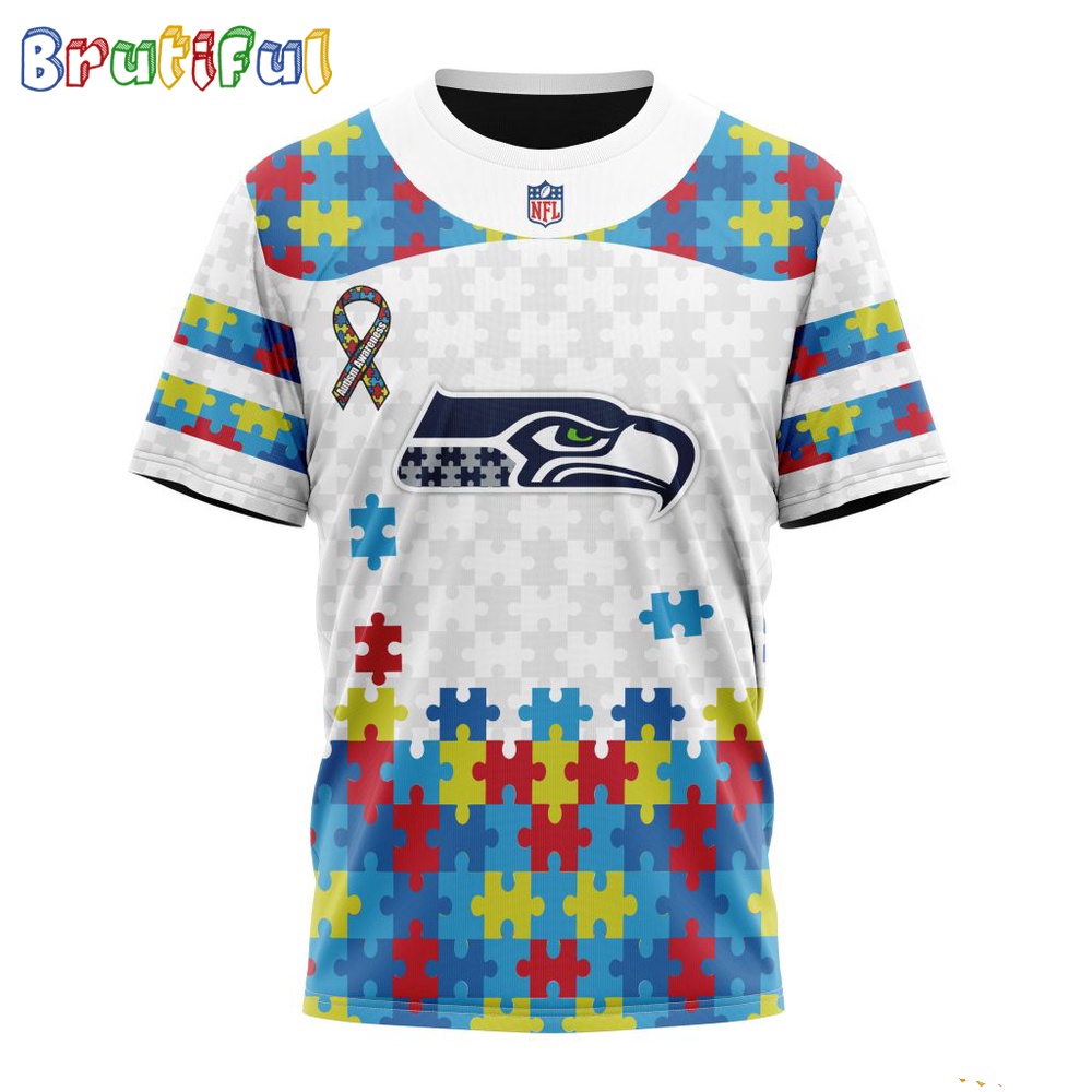 NFL Seattle Seahawks T Shirt Special Autism Awareness Design 3D T Shirt 1