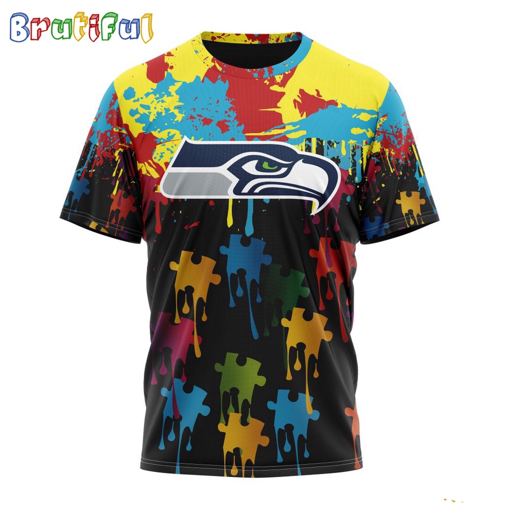 NFL Seattle Seahawks T Shirt Special Autism Awareness Design Football T Shirt 1