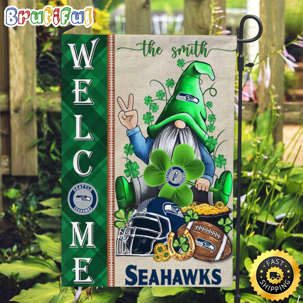 NFL Seattle seahawks Garden Flag St Patricks Day Gnome Shamrock Welcome Garden Flag
