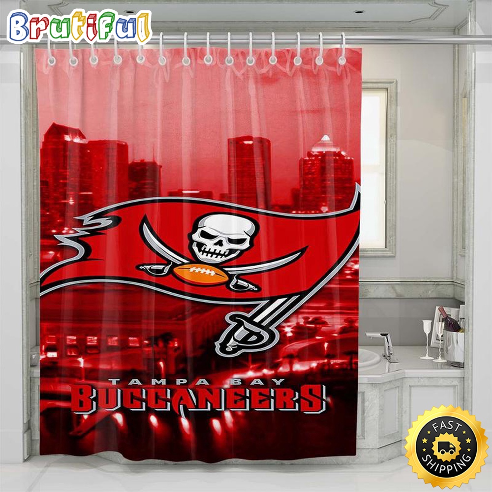 NFL Tampa Bay Buccaneers Football Logo Shower Curtain Set For Bathroom Decor 1