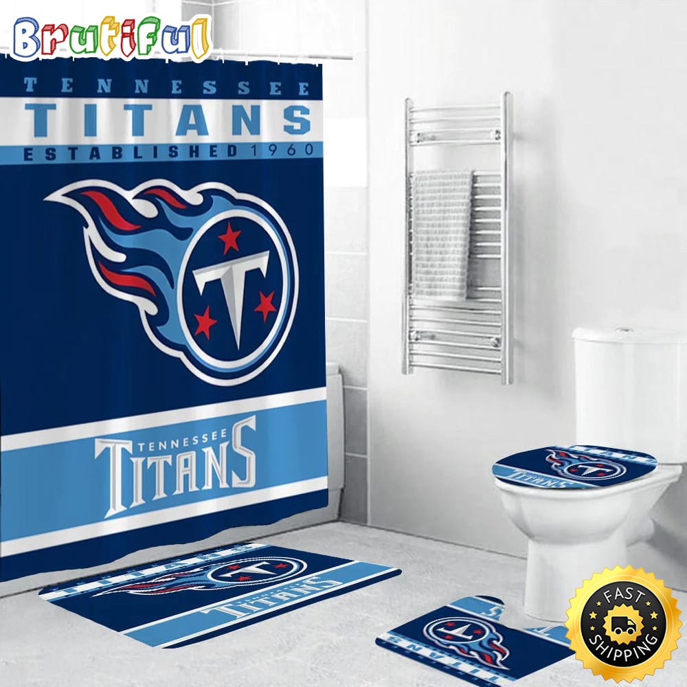 NFL Tennessee Titans Shower Curtain Football Bathroom Mat Set and Shower Curtain 1